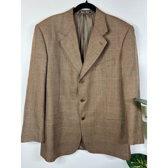 Valentino Uomo Wool Silk Blend Brown Herringbone Mens 3 Button Blazer 42 L Italy